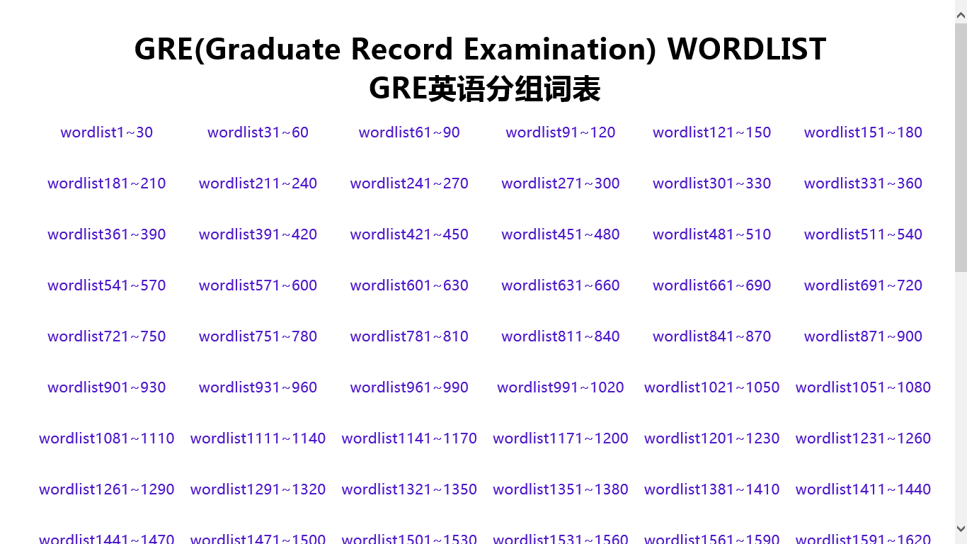 3162个GRE核心词汇乱序分为106组分组背诵。