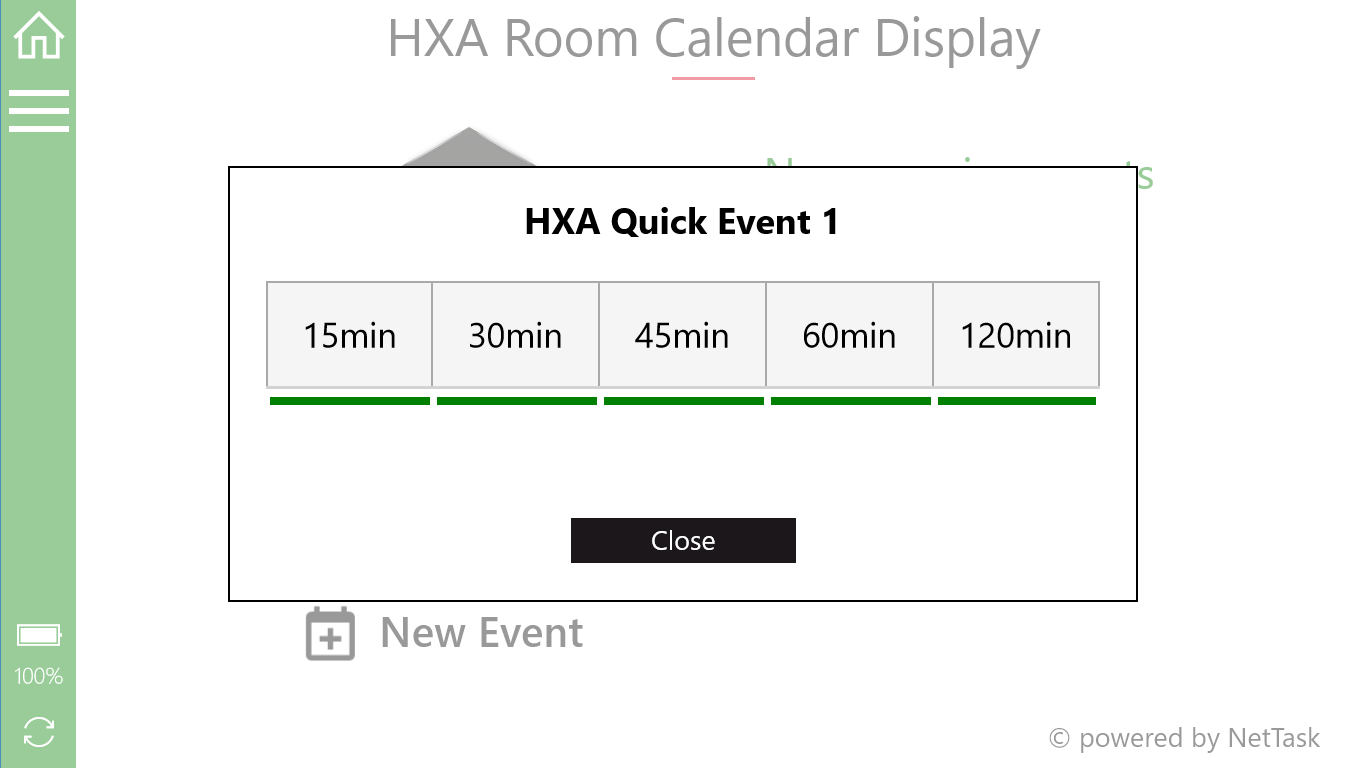 If a time slot is available now (Show with a green underline) for a Quick Event you can book a Event direct.