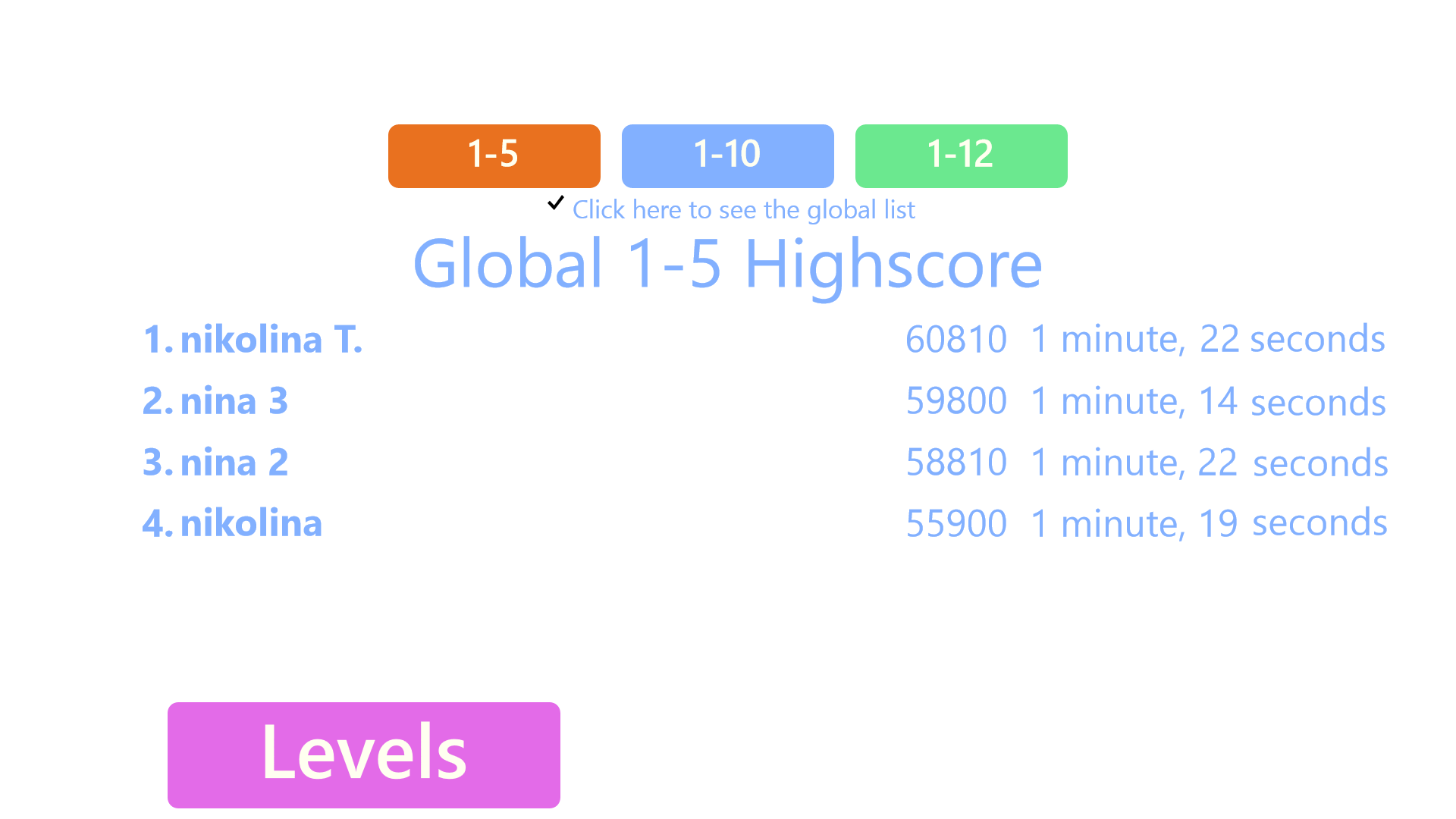 There is a highscore table where you can compete with your best result or compare with the global list
