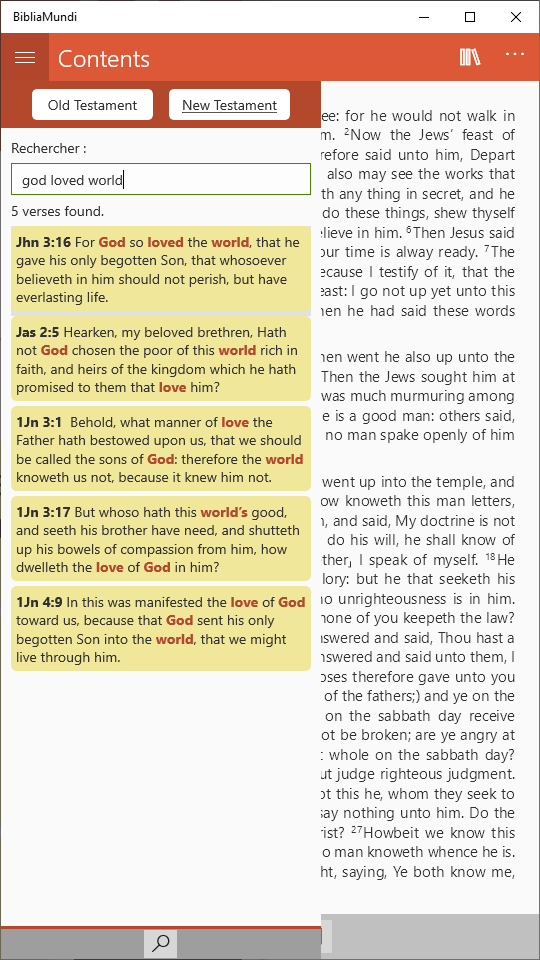 Search text in the Bible.