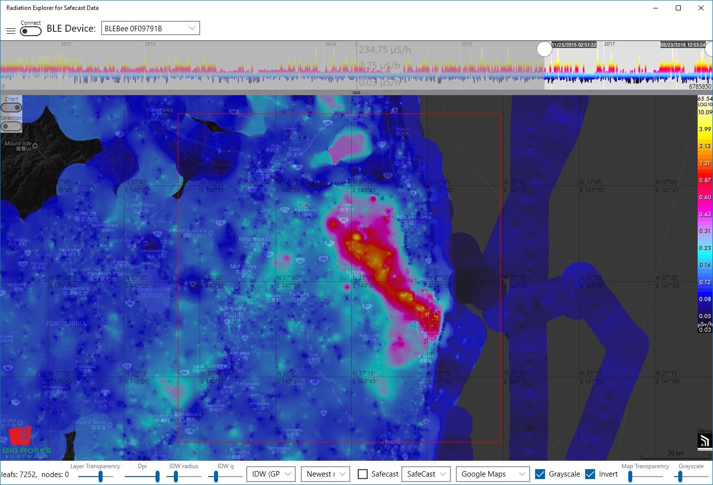 Fukushima area measurements since nov 2015 with IDW interpolation