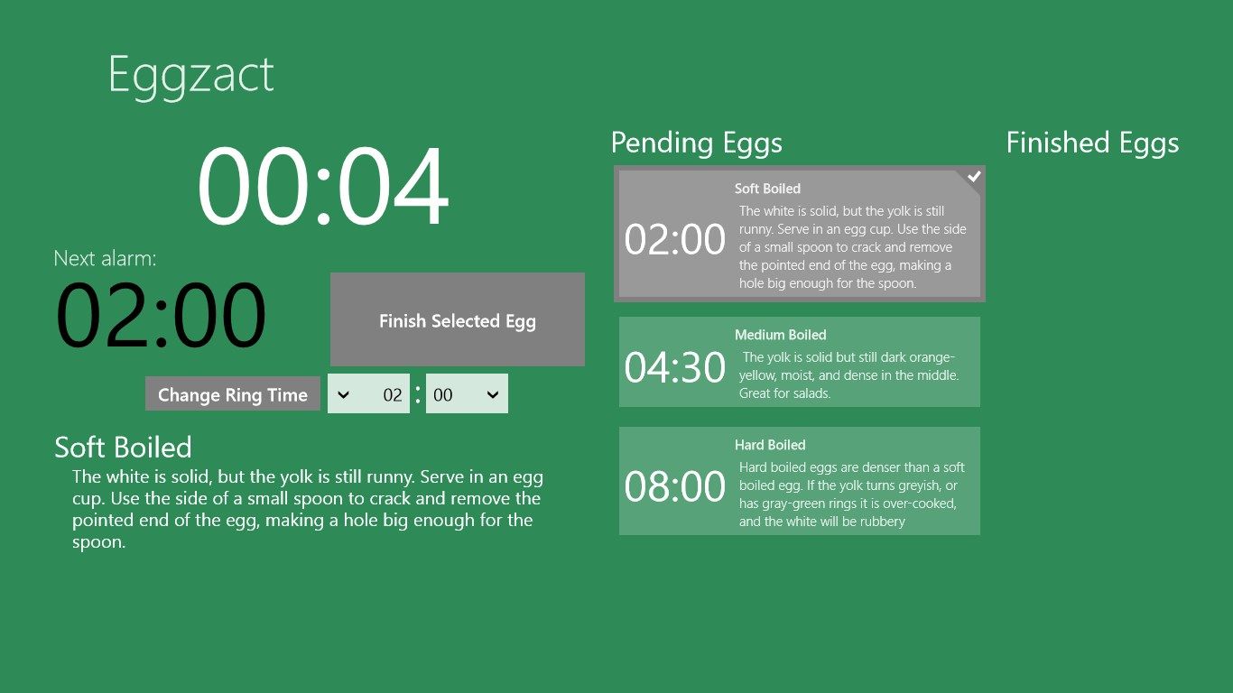 Landscape Timer screen, see the current time, and the next Egg
