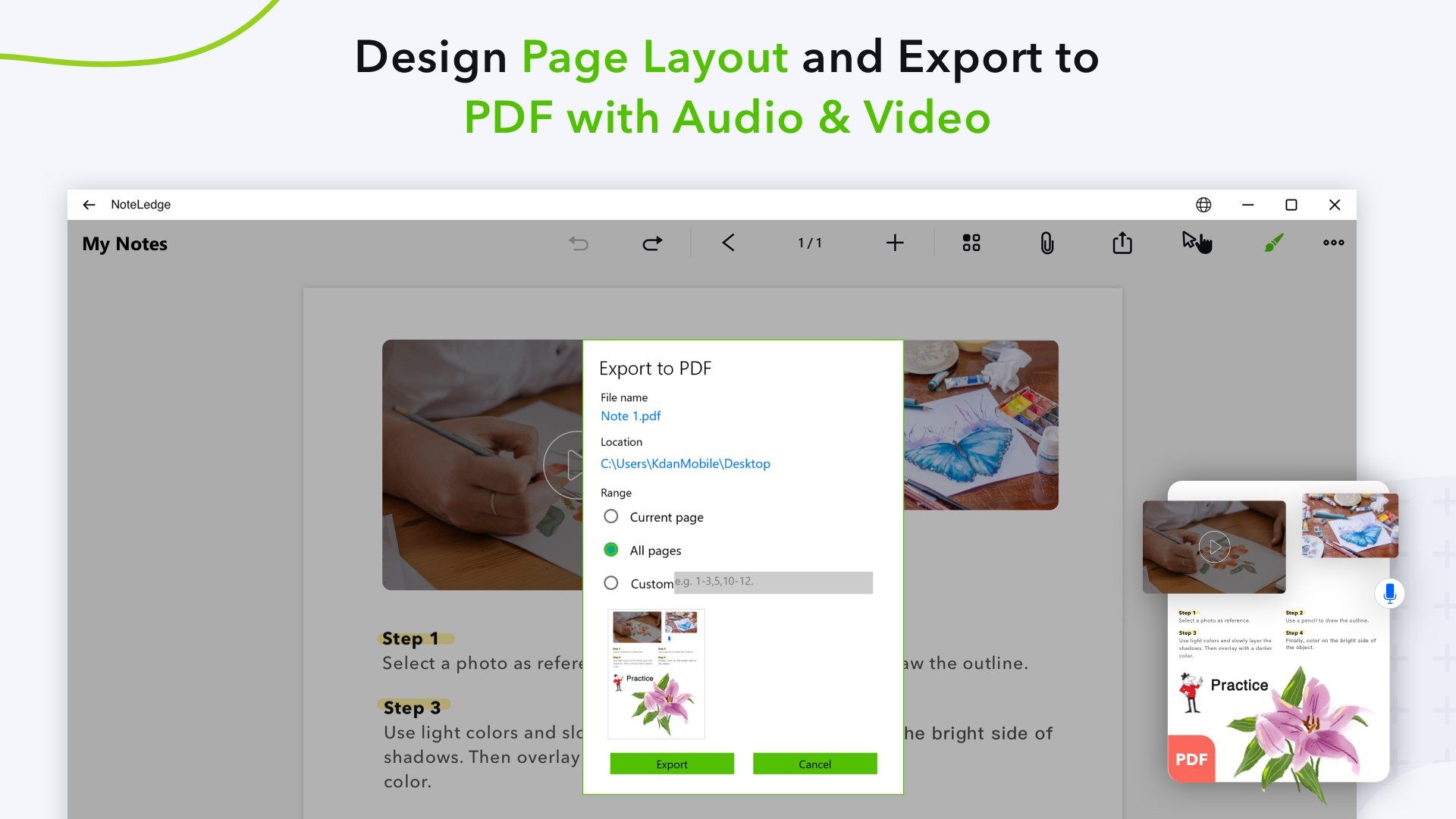 Design Page Layout and Export to PDF with Audio & Video