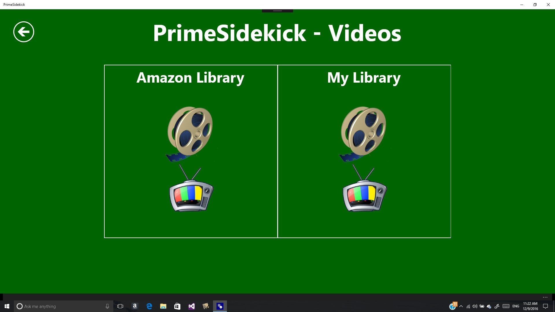 Main screen of the Amazon Prime Video section allowing the user to select either movies or TV shows.