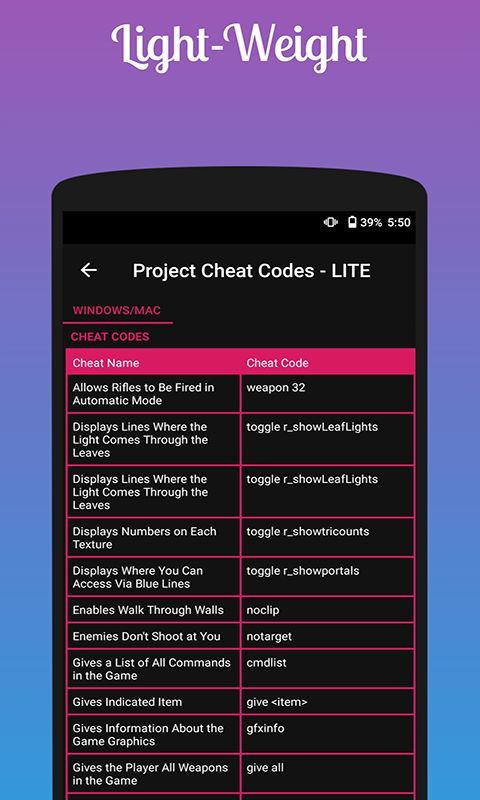 Project Cheat Codes - LITE