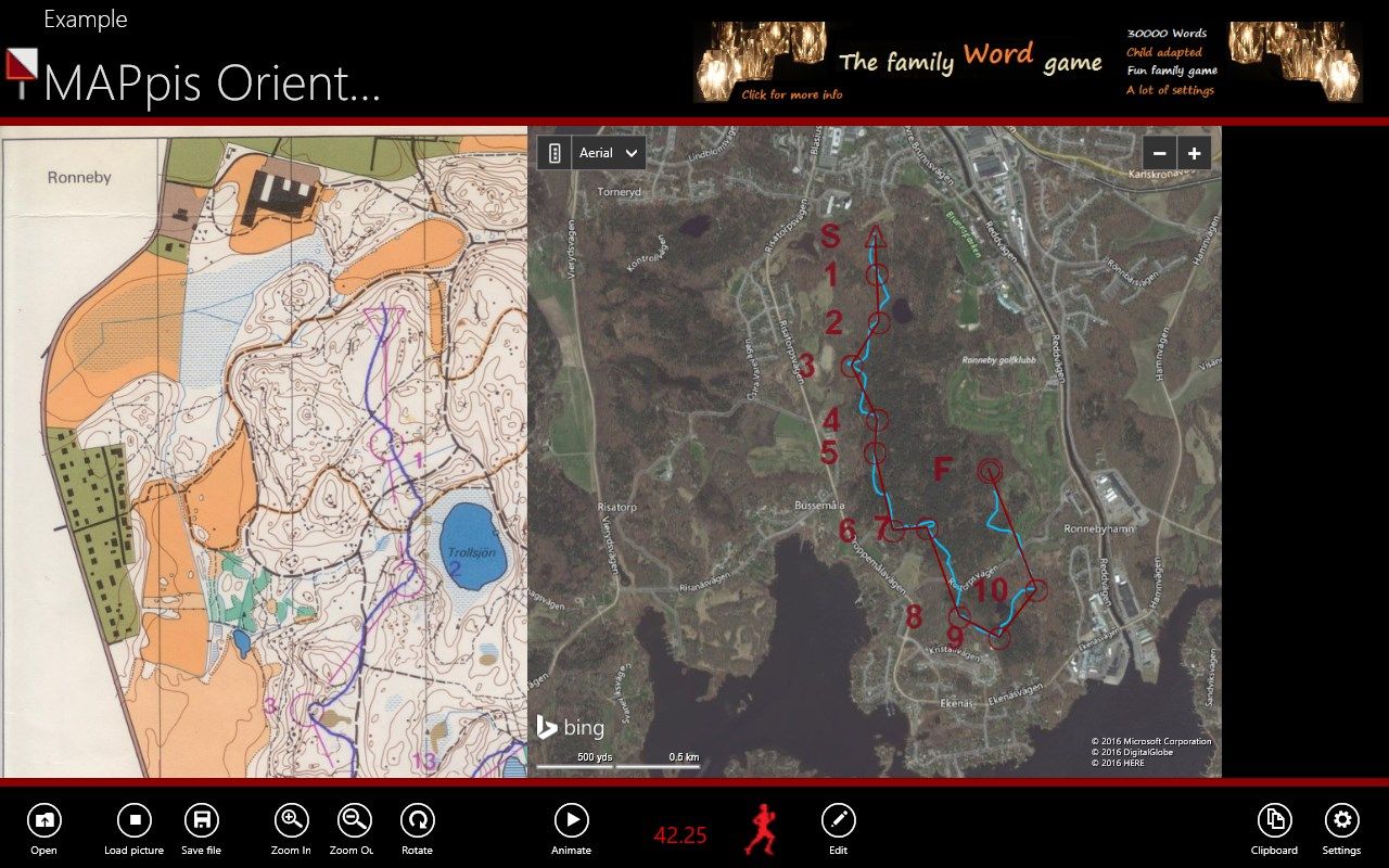 This app can be used for many different things. Here is an example archiving orienteering events. With map and the running track.