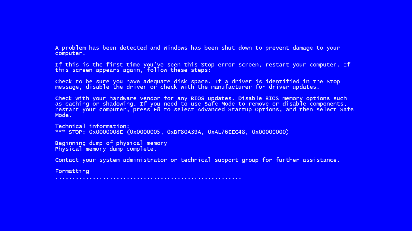The famous blue screen of death
