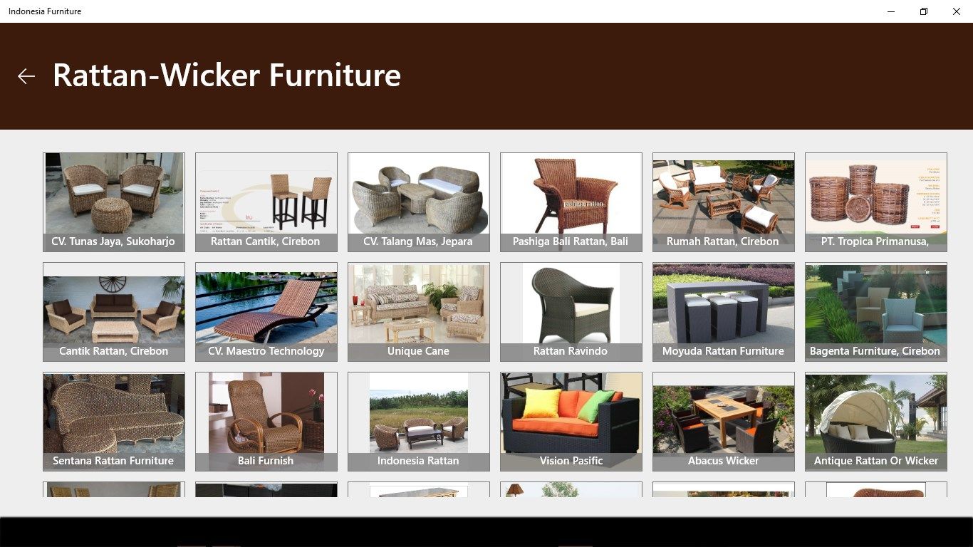 Category Rattan Wicker Furniture, part of product in our application, includes many sellers that sell rattan product.