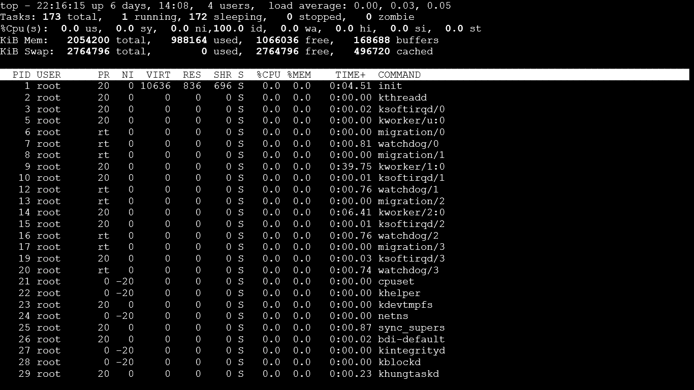 Showing top running in SSH8