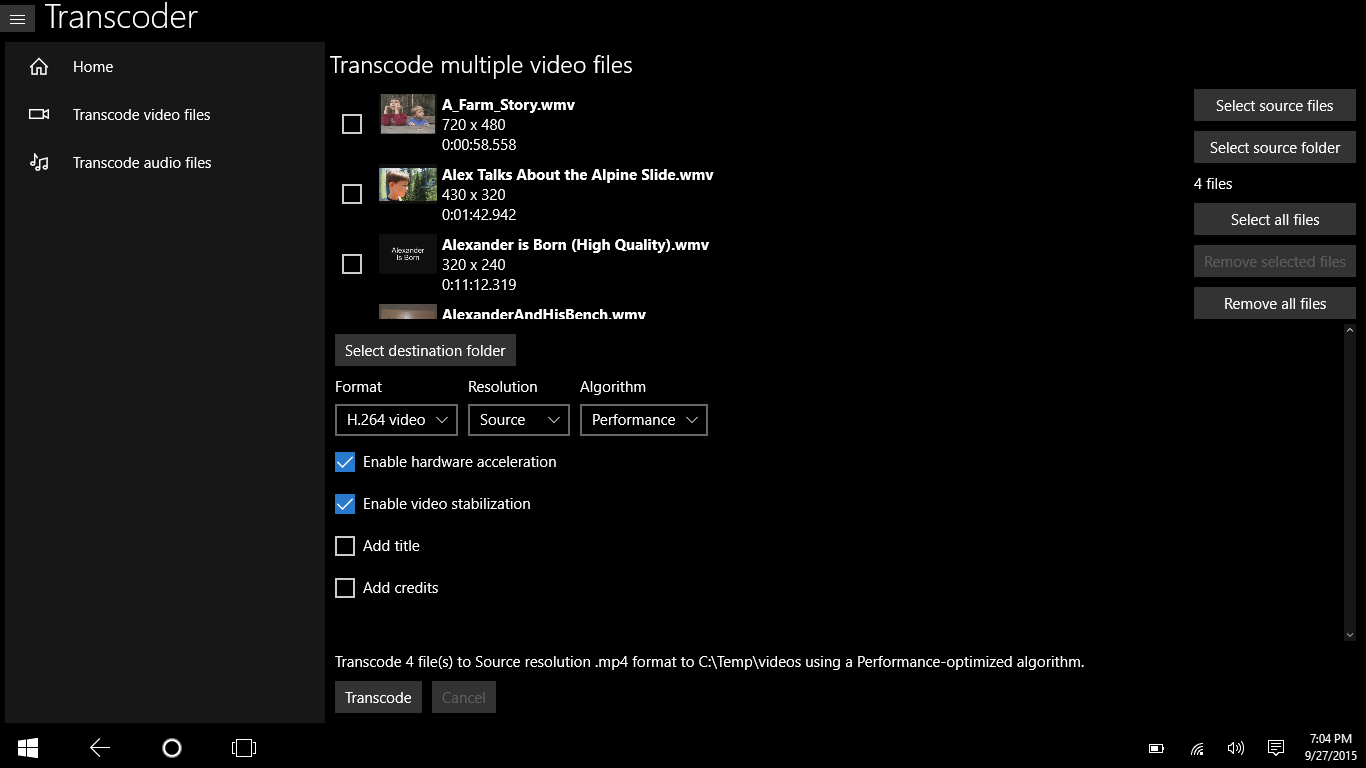 Transcode video files