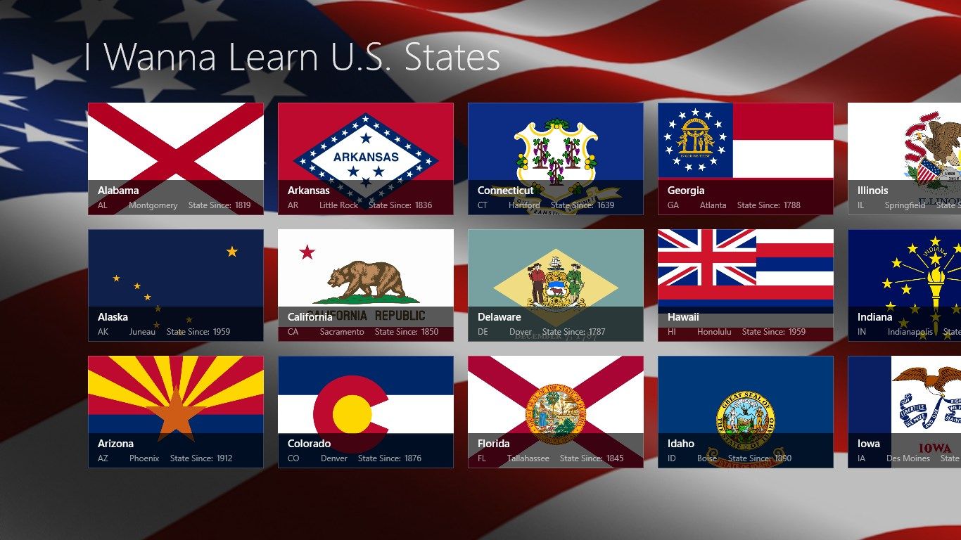Main page. See the flag of each U.S. State.