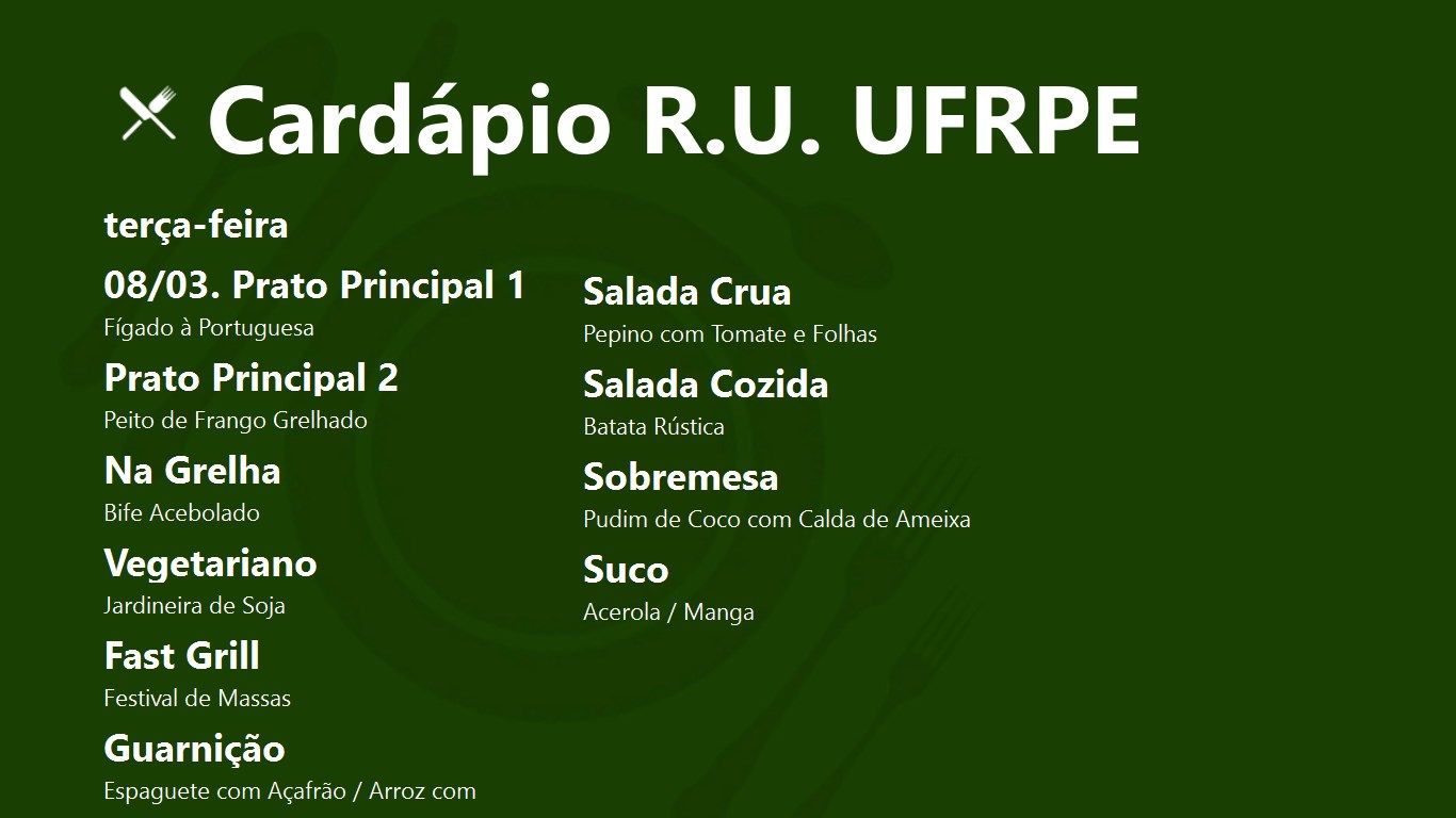 Cardápio R.U. UFRPE