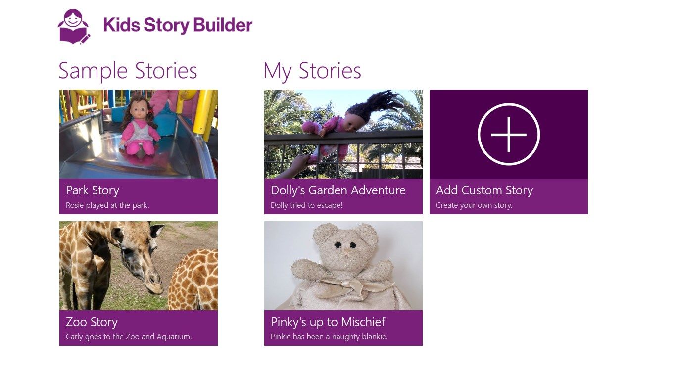 Choose from two sample stories or your own creations.
