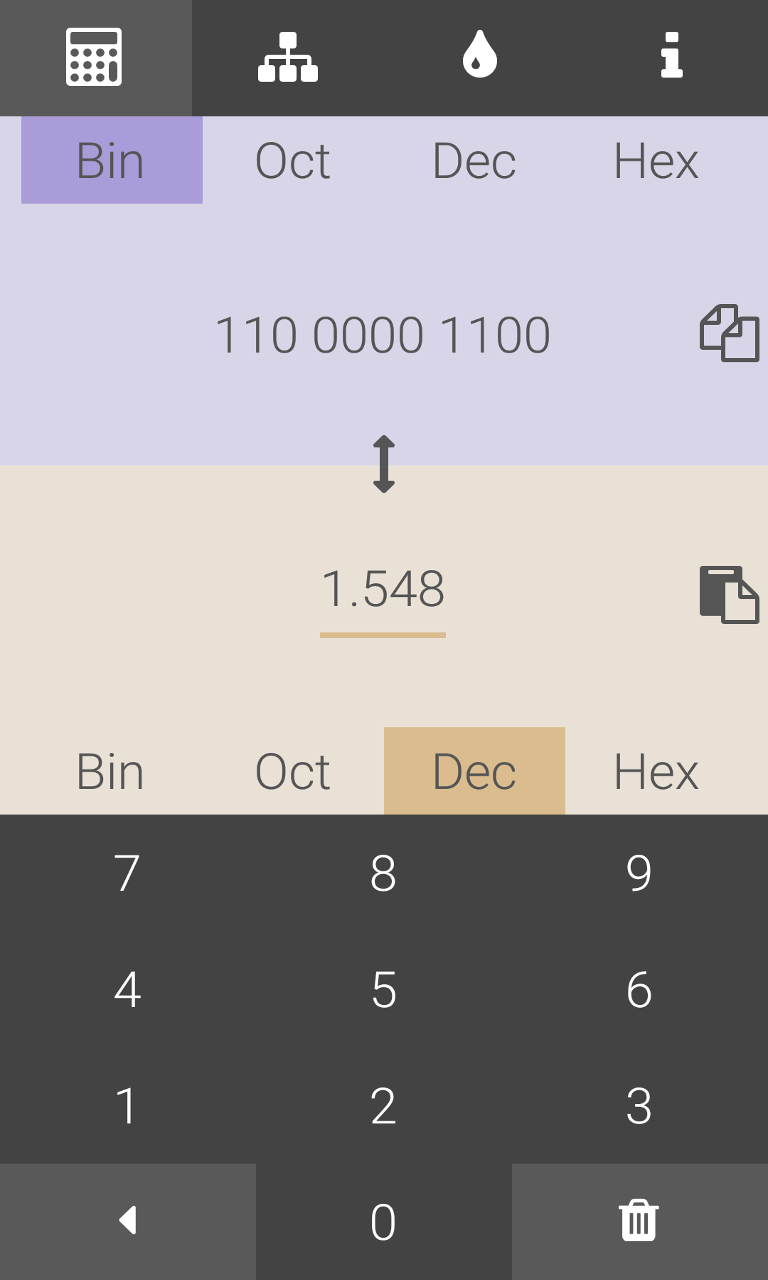 Convert numbers between binary, octal, decimal and hexadecimal representation
