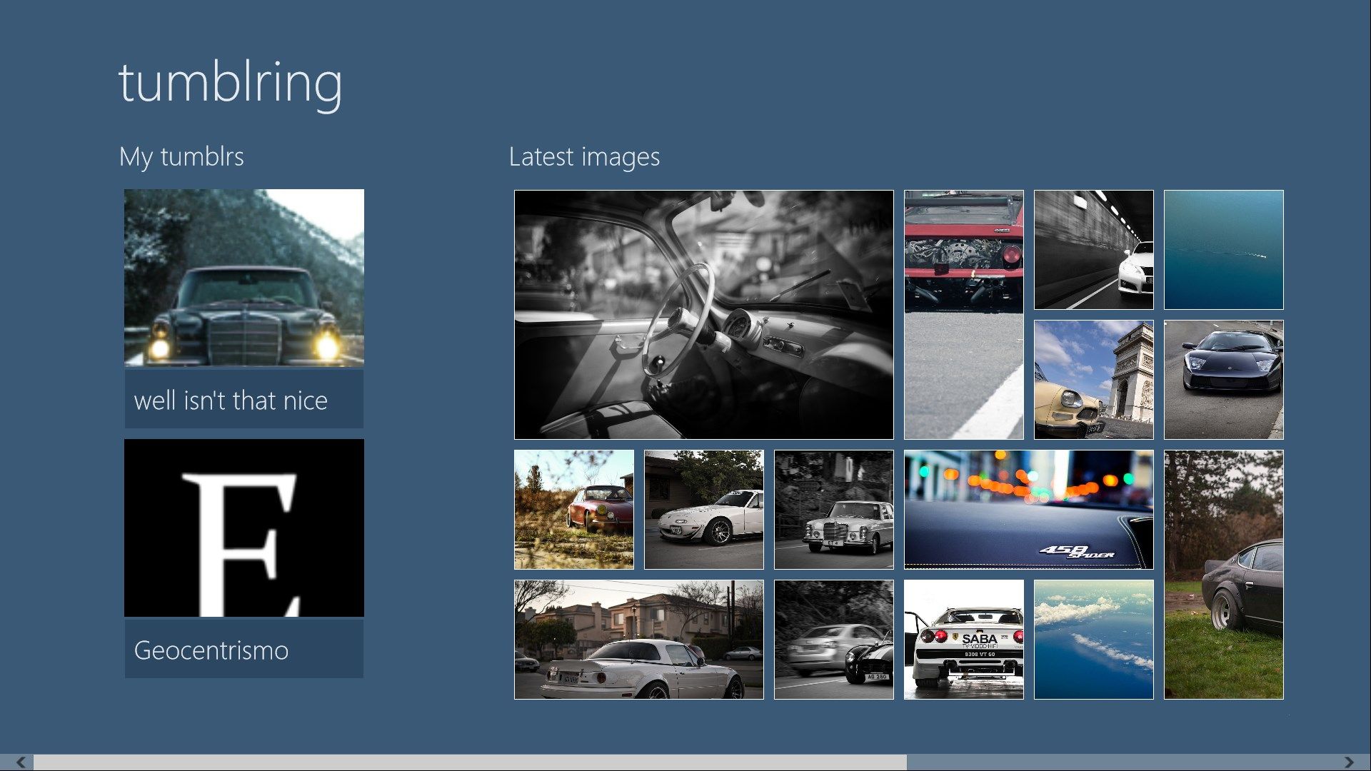 The main view of tumblring will display your favorite tumblrs and a collection of the latest images added to those.