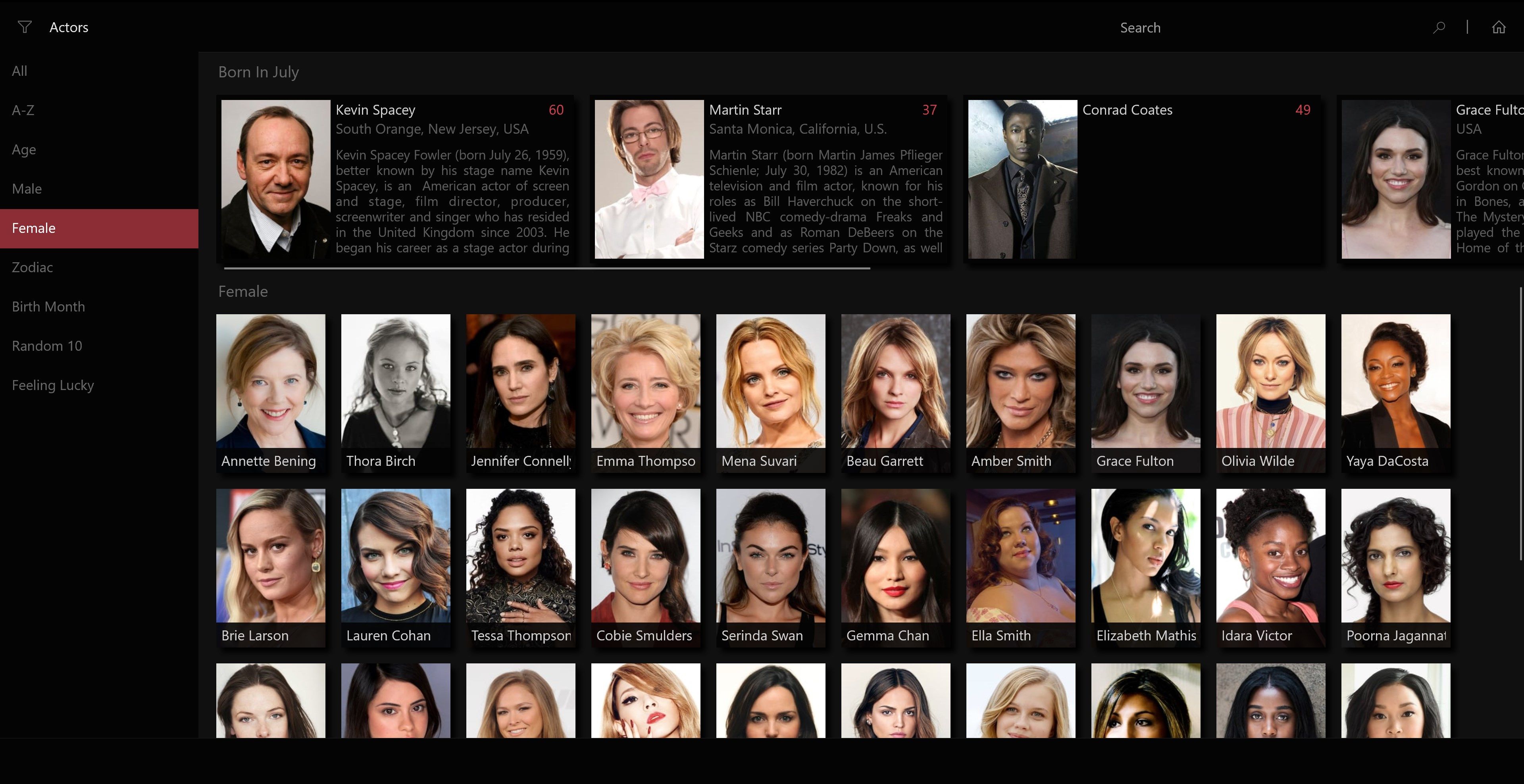 Browse Actors with a range of filters