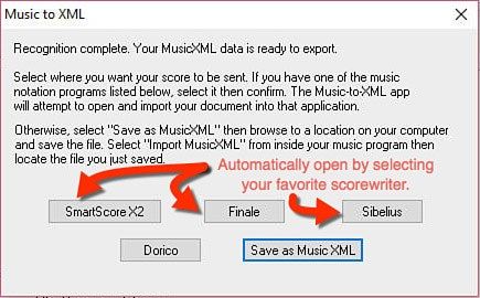 Immediately open in Finale®, Sibelius® or Dorico®. Also save converted .xml files to your computer and open in Noteflight®, MuseScore® or one of over 200 music notation applications supporting the MusicXML format.