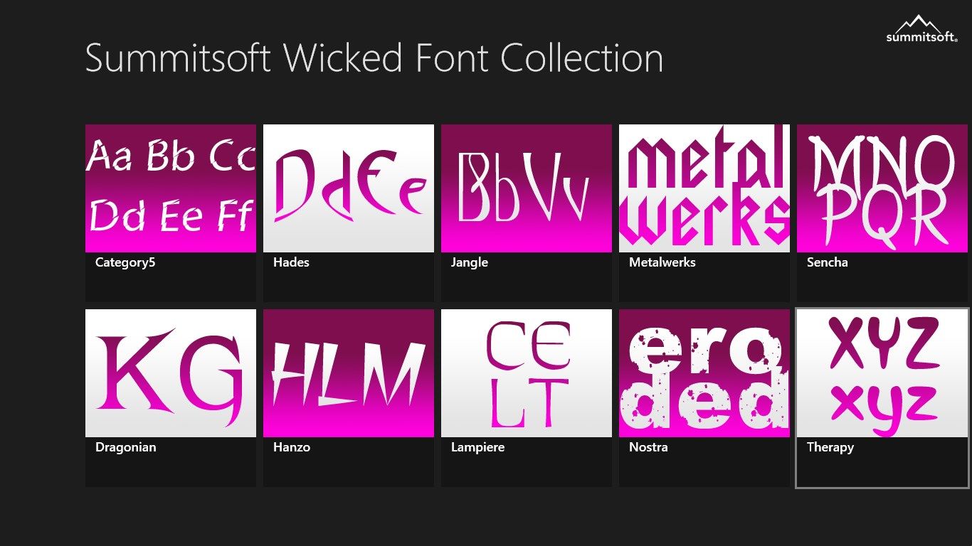 Main Screen of Wicked Font Browser