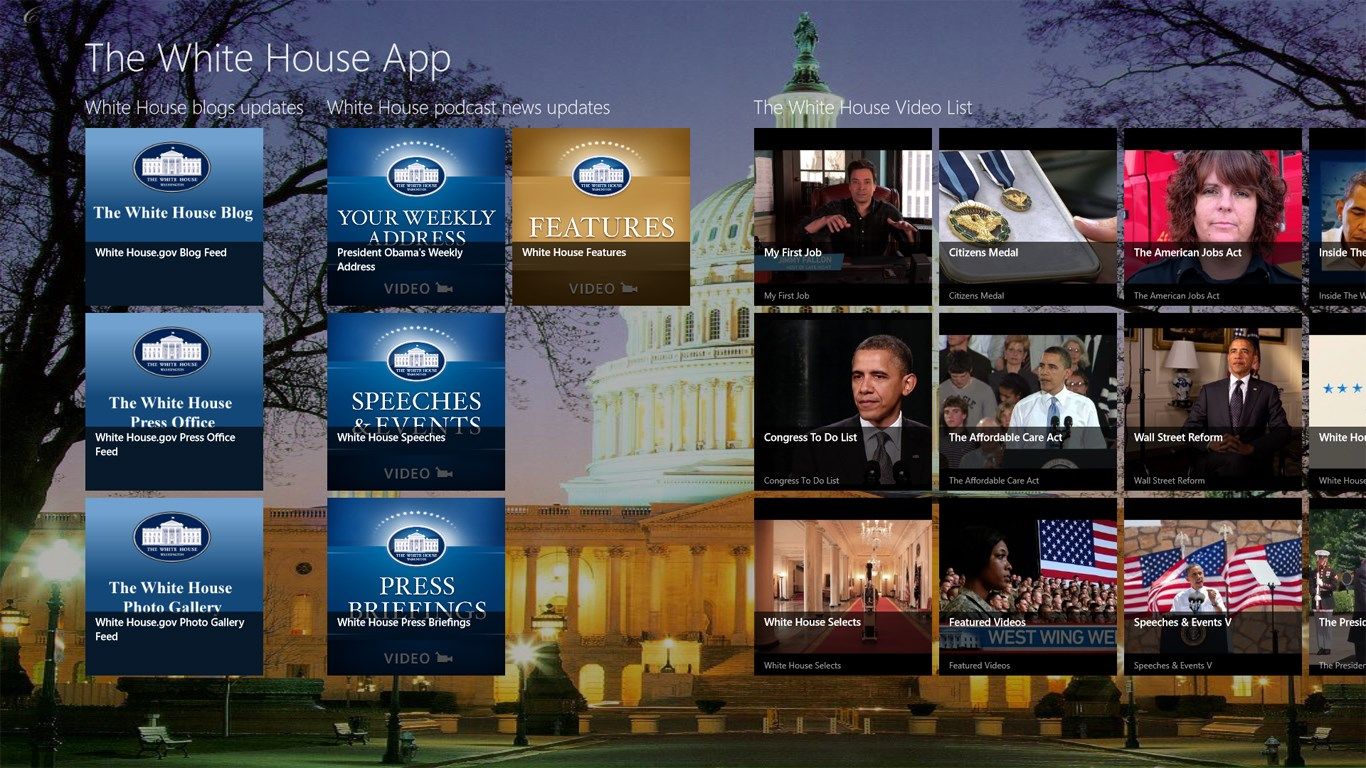 Get access to all blogs, podcasts and video feeds from the White House