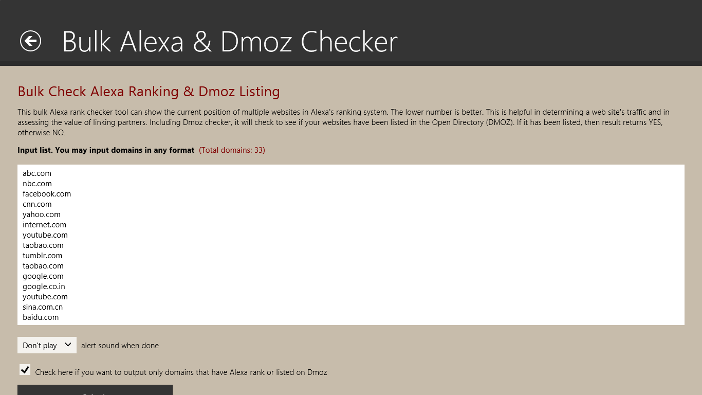 Bulk Alexa & Dmoz Checker Tool
