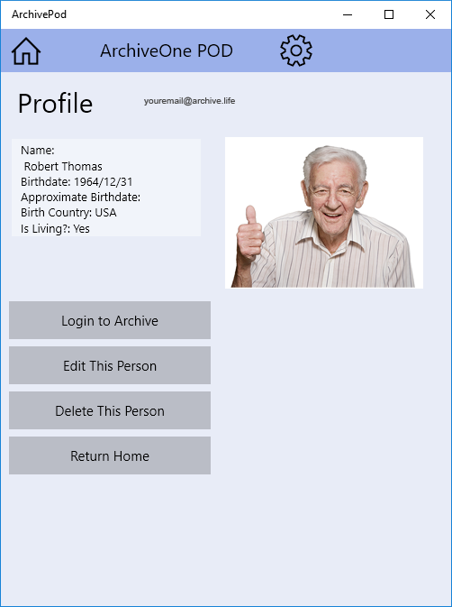 ArchiveOne POD Profile screen