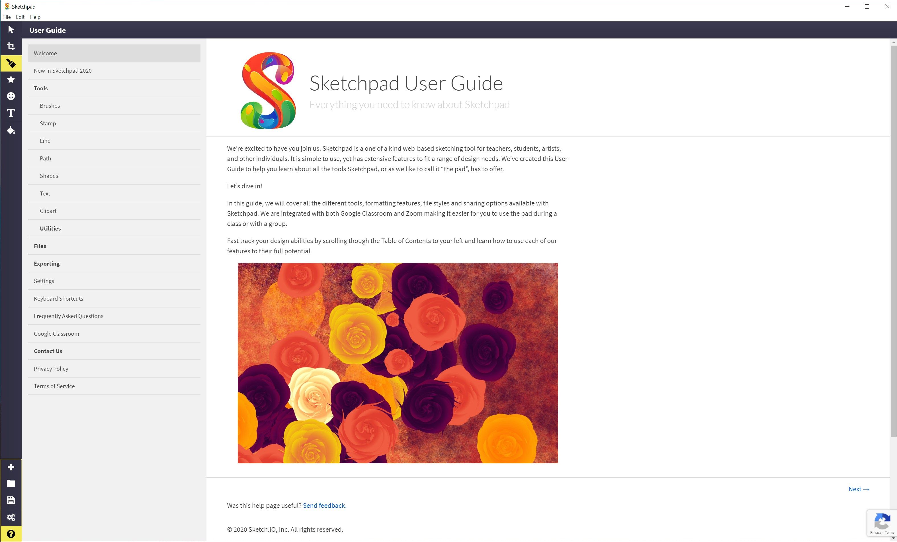 Embedded User Guide to help you get the most out of Sketchpad.