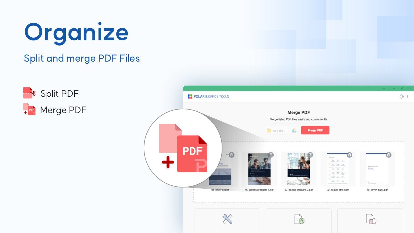 Separate pages from PDF document or combine two or more PDF documents.