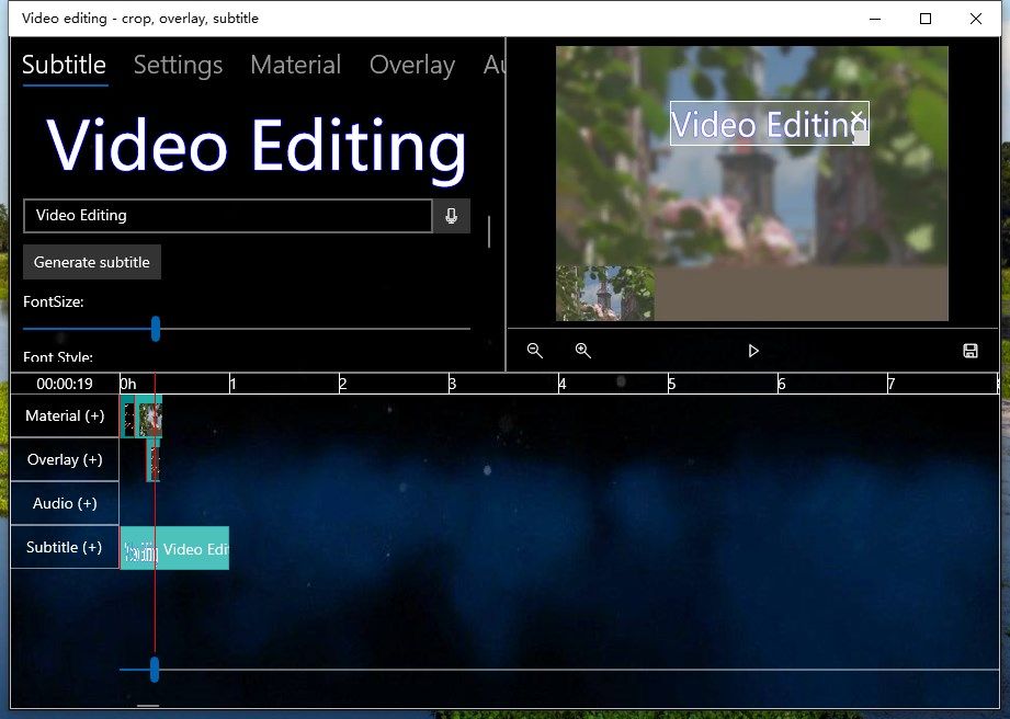 Video editing - crop, overlay, subtitle
