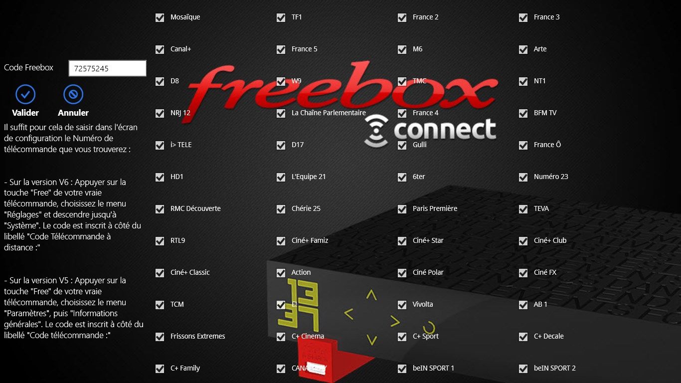 Configuration : Entrez votre code Freebox