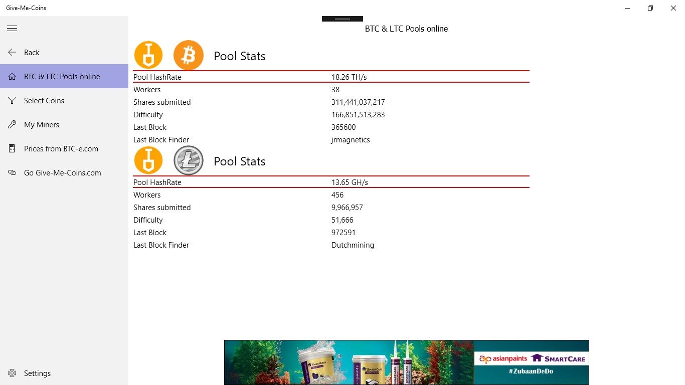 Pool Stats - Bitcoin & Litecoin