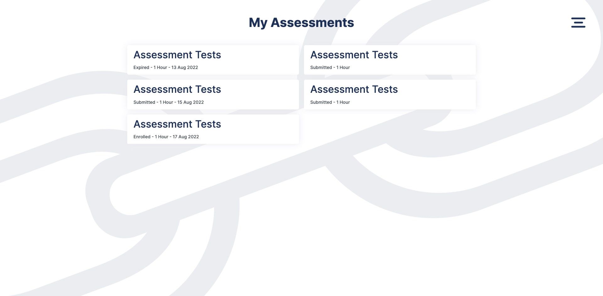 List of Assessments available to user