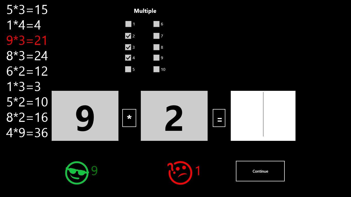 For a small multiplication table, you can select multiple test