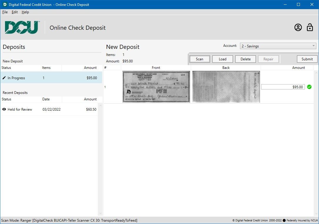 DCU Online Check Deposit