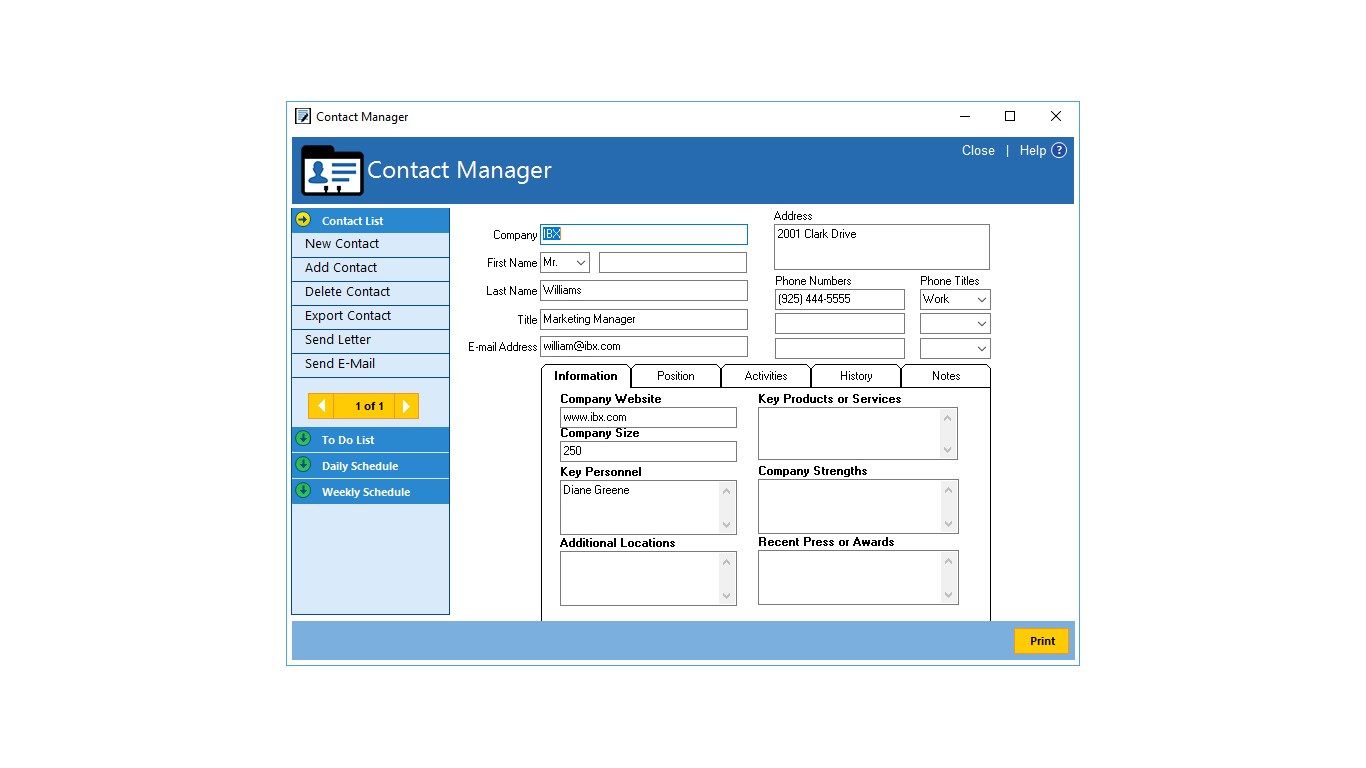 The Contact Manager helps you keep track of job opportunities and manage your job search.