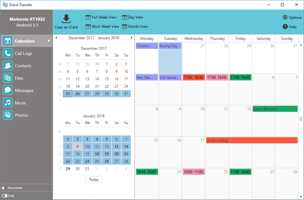 View and Export Calendars on your Android Device to your PC