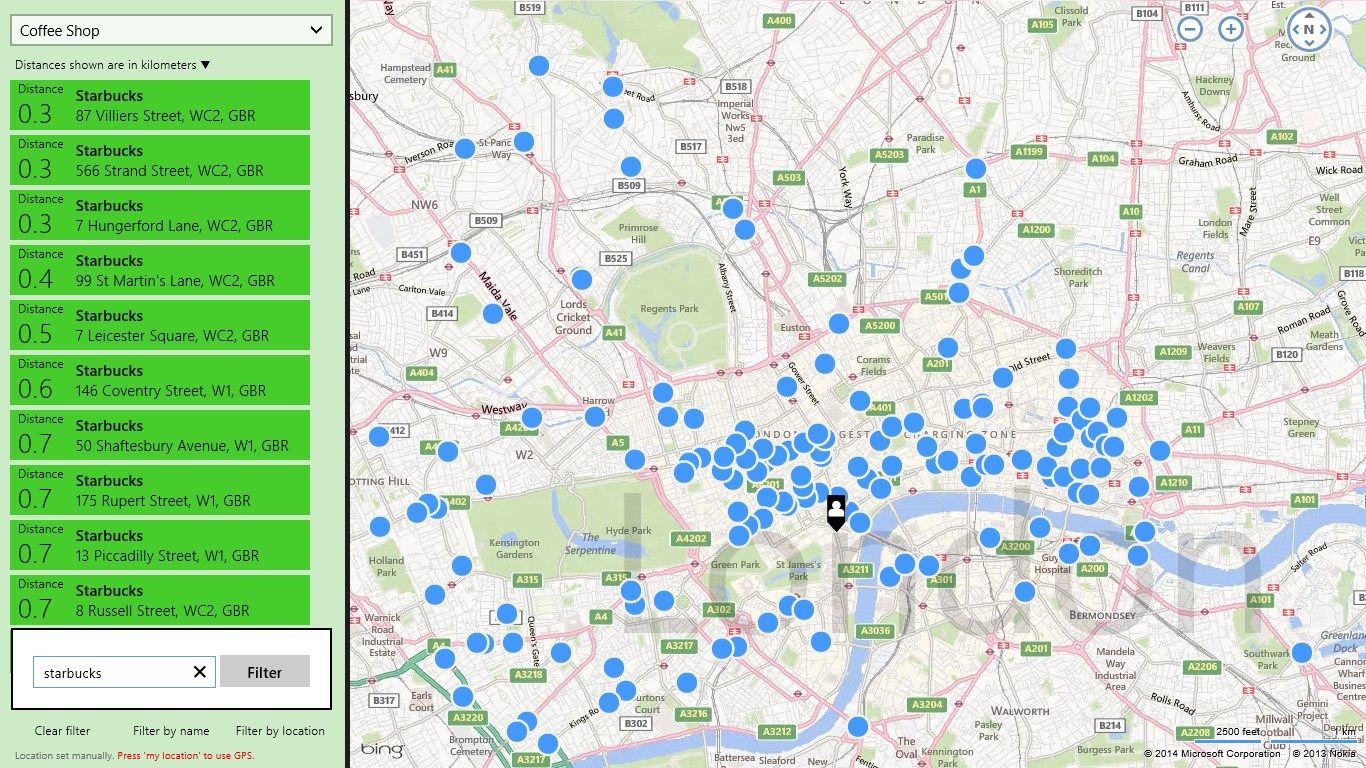 Find all the Starbucks locations in the city