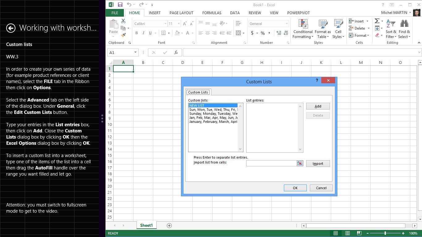 Working in Excel 2013 while using Mediaforma Video Training