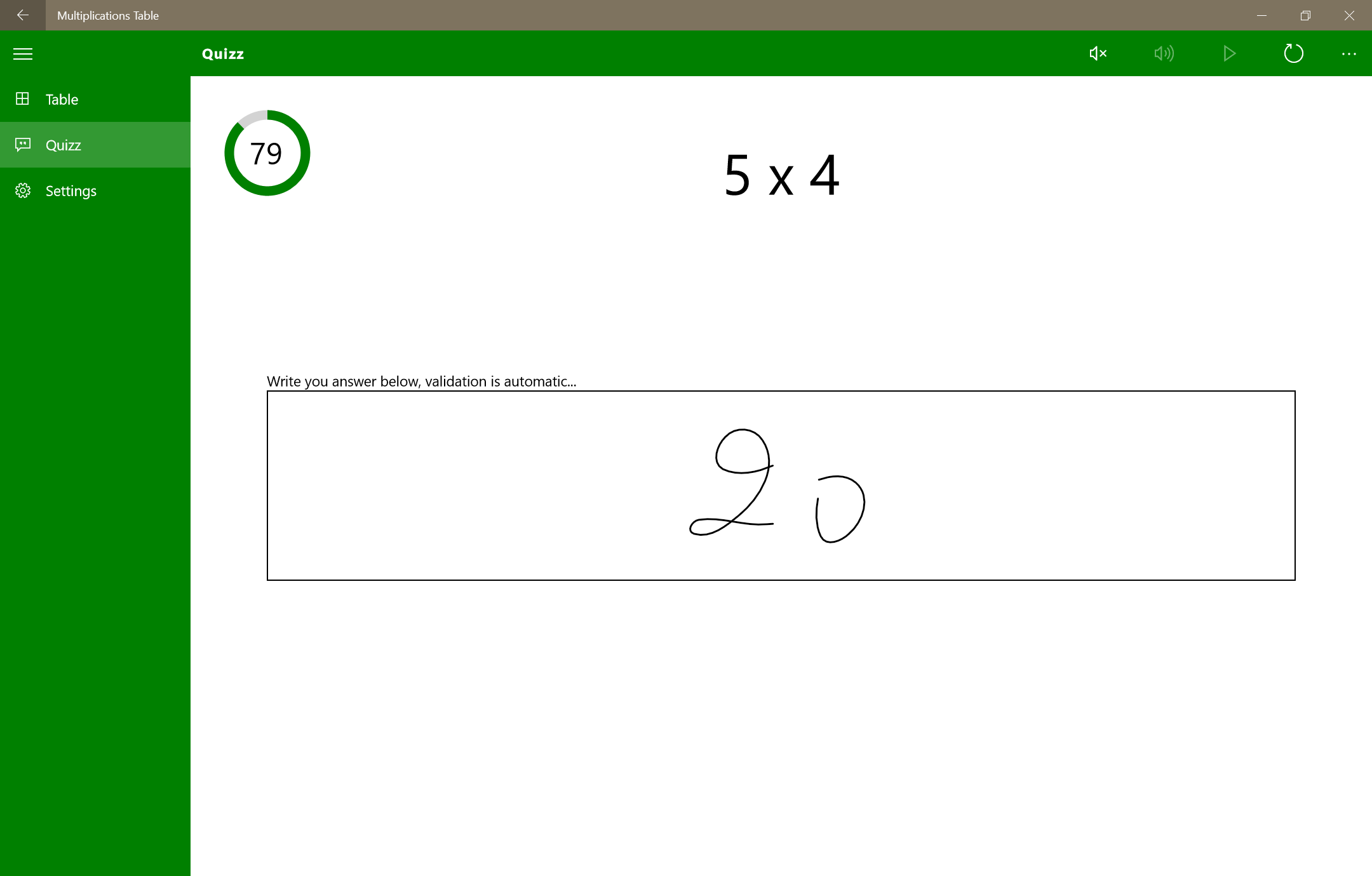 In the quizz, you can write the result with you mouse, or finger or stylus (on a touch screen), the app will tell you if you were right or wrong.