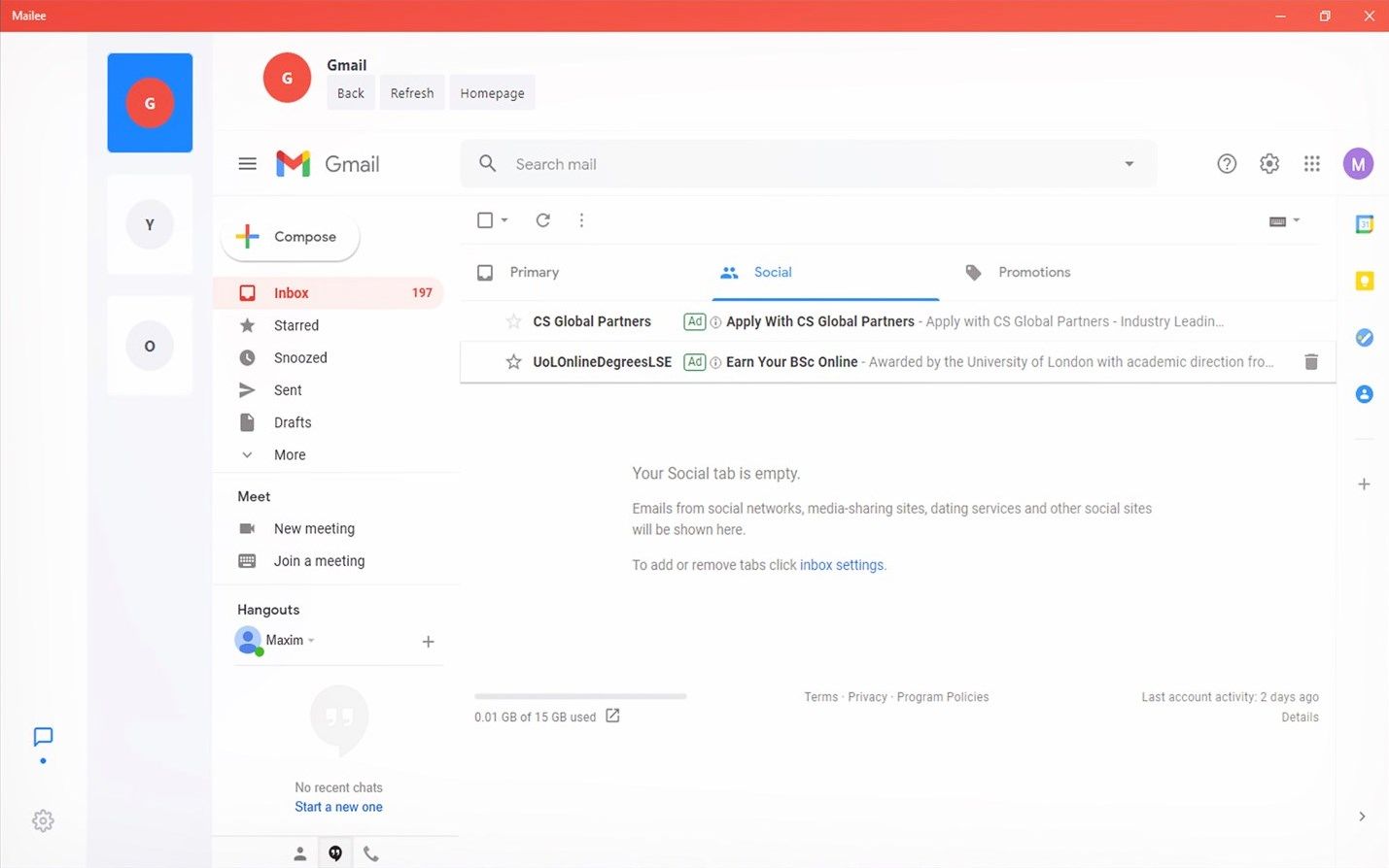 Sign-in to your Gmail inbox via Mailee