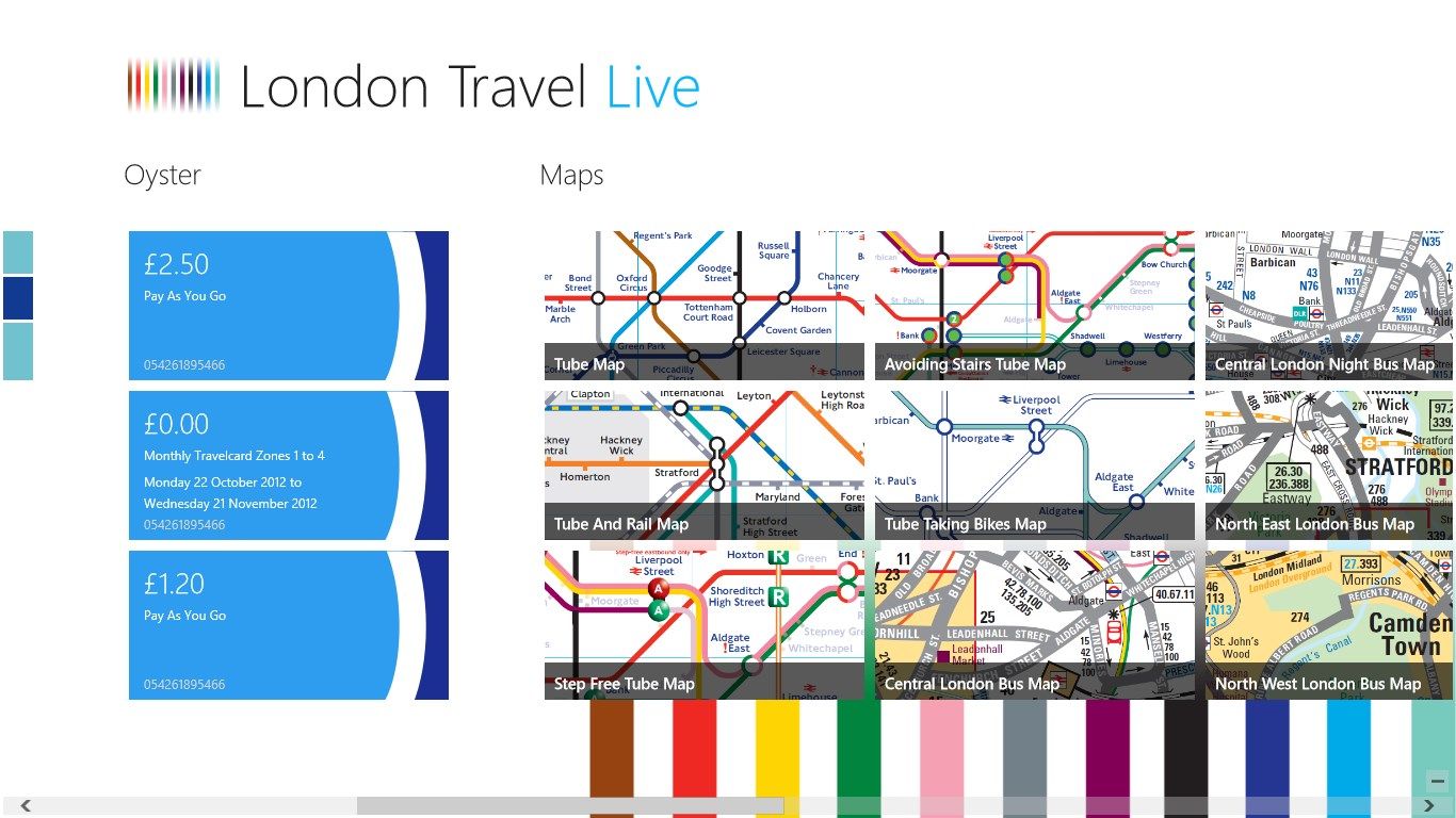 Oyster card status and several maps of London transportation.
