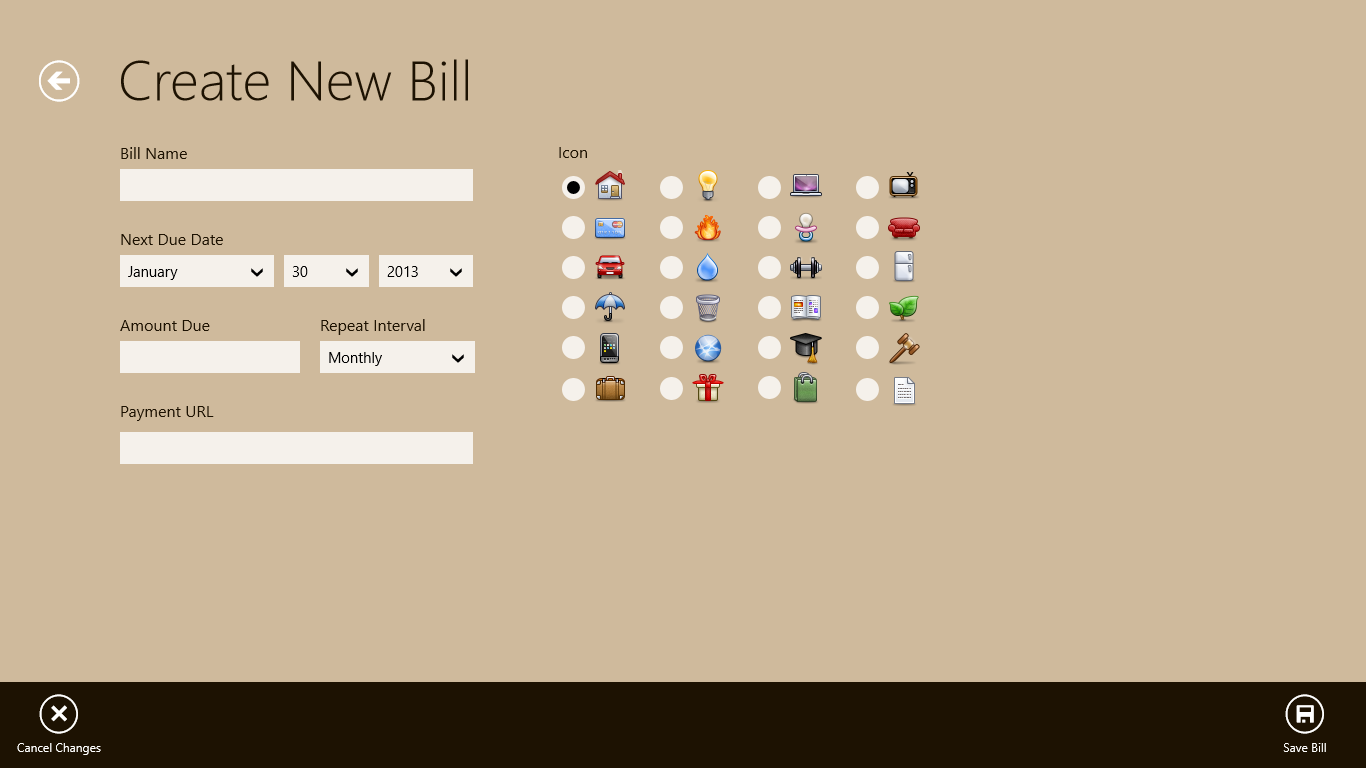 Create new bills or edit existing ones.