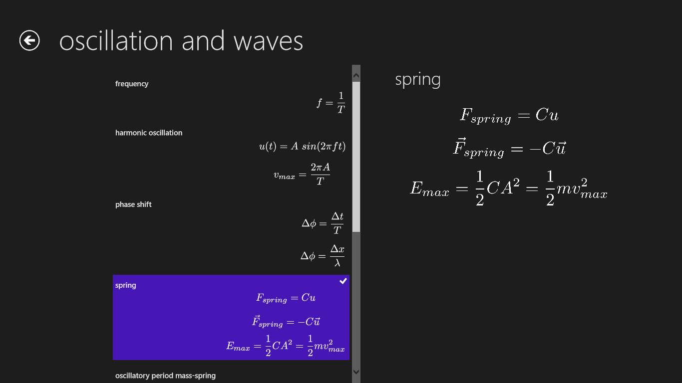 Physics formulas in the "oscillation and waves" category.