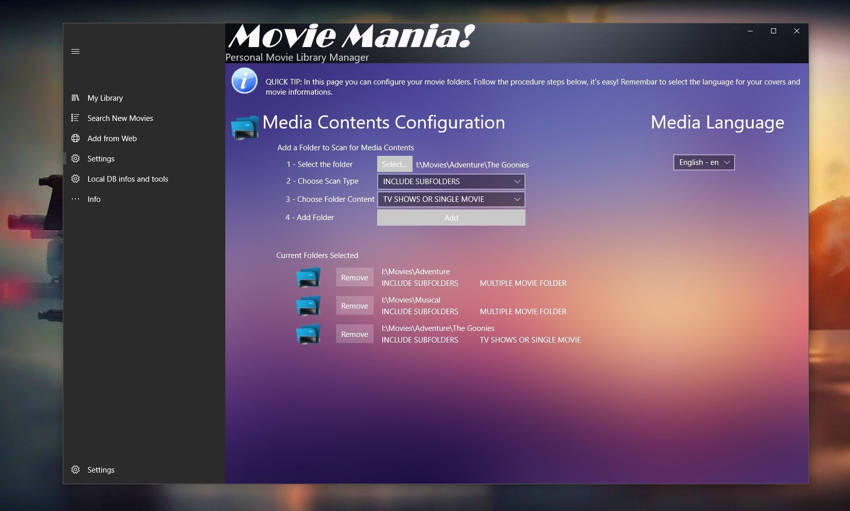 Configure your movie folders...