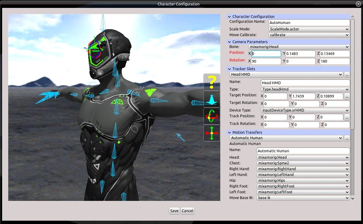 Easy set up of characters for motion capture