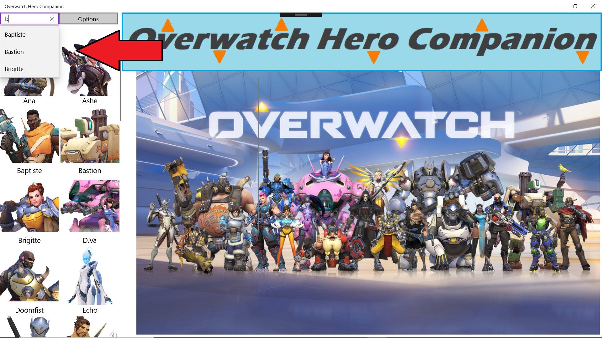 Quickly find any hero using the search bar.