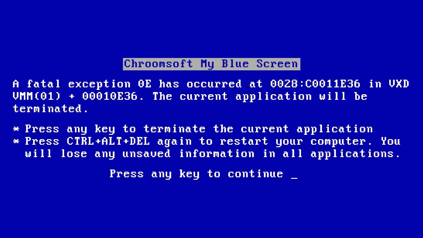 Run the Windows 9x blue screen in full screen mode without the cursor