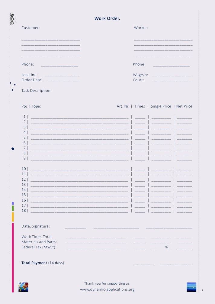 Work Order Form - a simple way to calculate your customer effort and price.