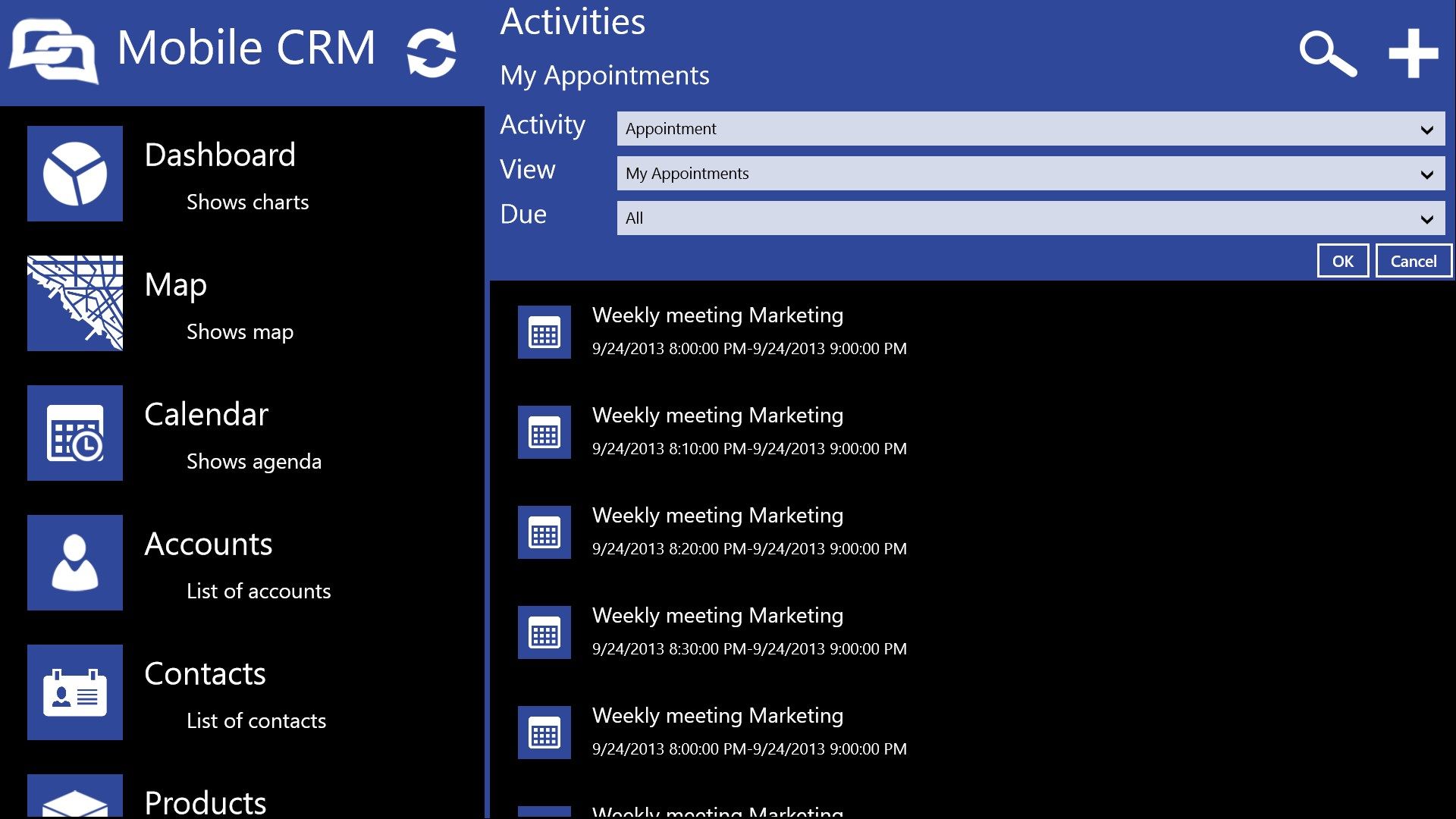 Activities view and expanded filter