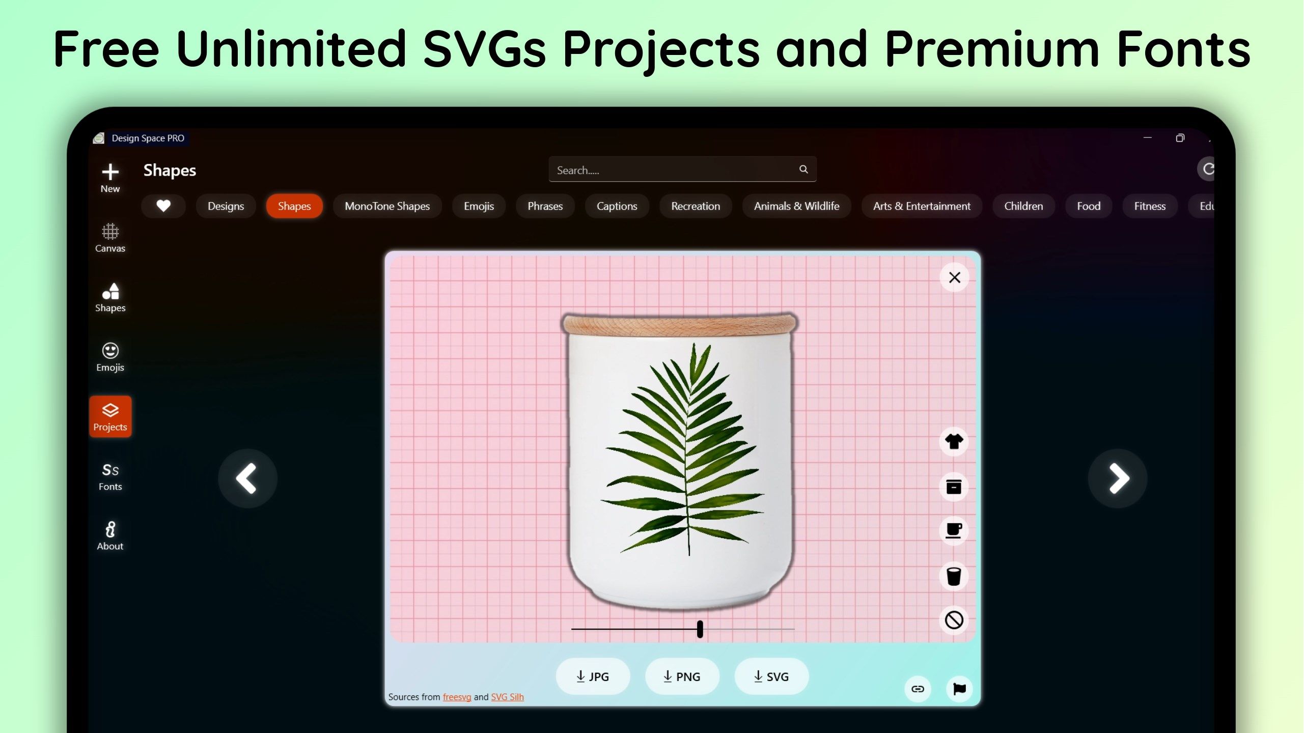 SVG designs view and save to device
