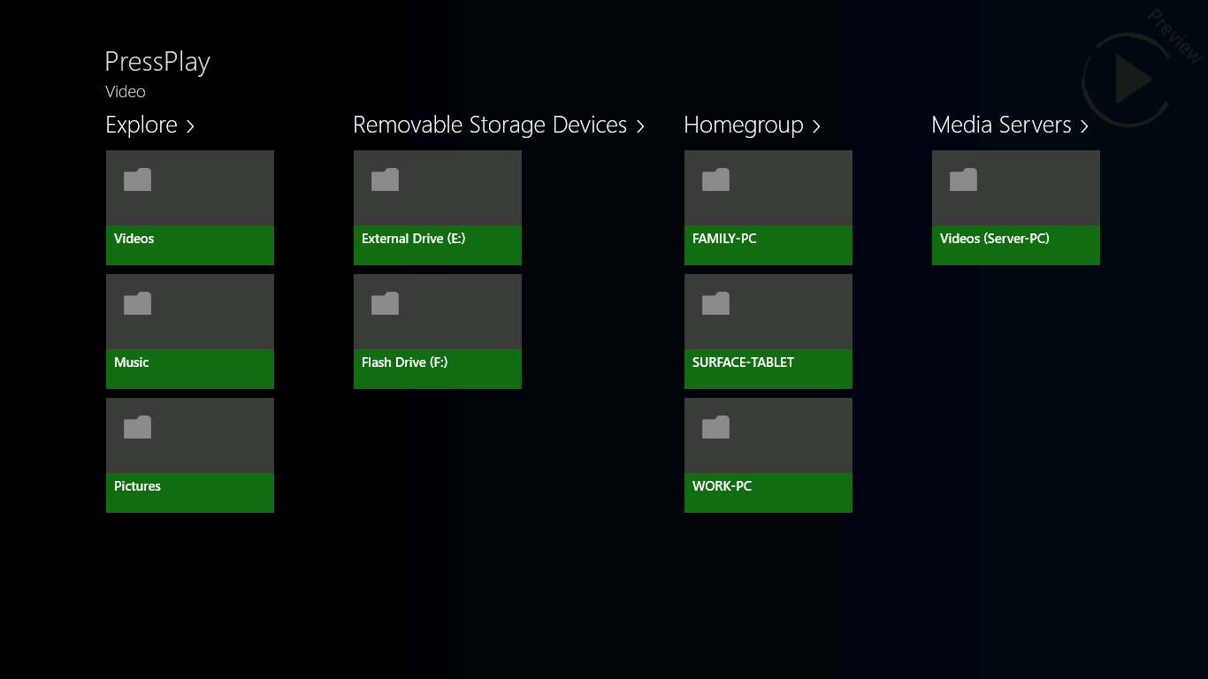 Explore the folders inside your libraries, removable devices, HomeGroup and media servers